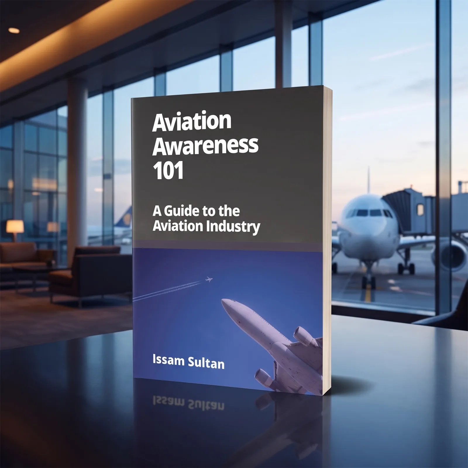 Aviation Awareness 101 paperback standing on an airport lounge table
